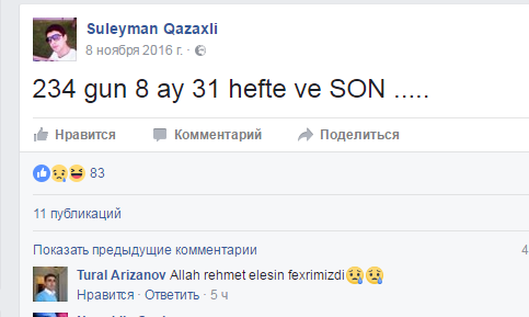 Şəhidimizin bu statusu ÜRƏK DAĞLADI: "234 gün və SON..." - FOTO