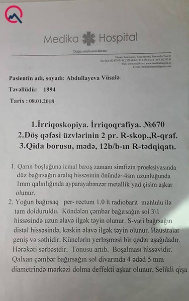 Azərbaycanlı deputatın həkim qızı xəstənin qarnında iynə unudub? - FOTOLAR