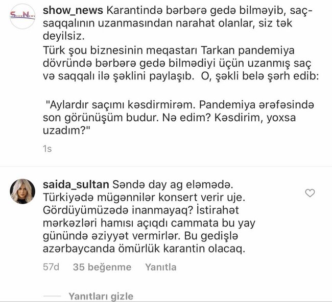 "Bu gedişlə Azərbaycanda ömürlük karantin olacaq" - Səidə Sultan