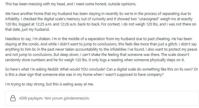 Ərinin ona xəyanət etdiyini evdəki tərəzidən öyrəndi - FOTOlar