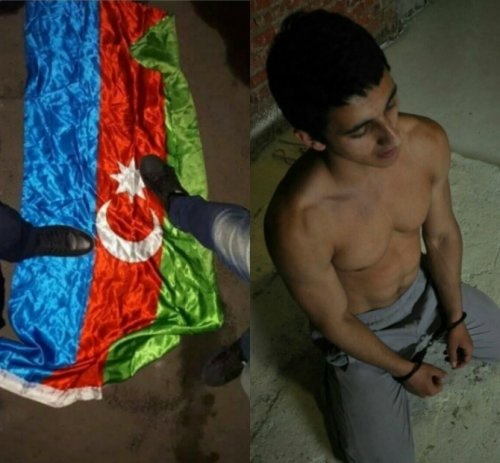 Moskvada Azərbaycan bayrağını təhqir edən ermənini diz çökdürdülər – FOTO
