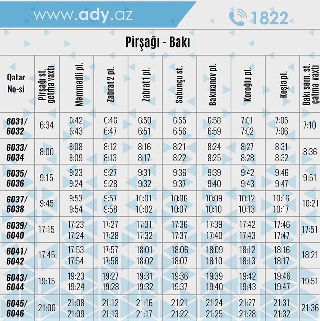 Sabahdan hərəkətə başlayacaq Bakı-Pirşağı-Bakı qatarı - HƏRƏKƏT QRAFİKİ VƏ QİYMƏT CƏDVƏLİ