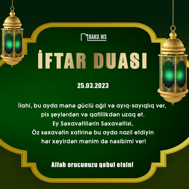 Ramazanın üçüncü gününün imsak, iftar və namaz vaxtları - FOTO