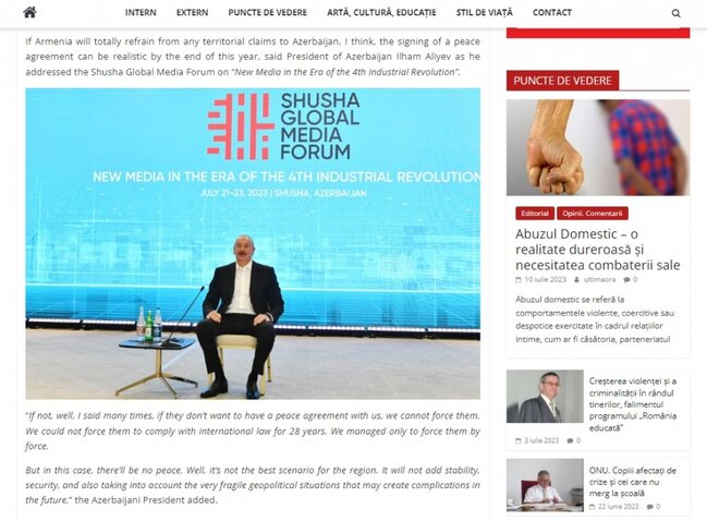 Rumıniya mətbuatı Şuşada keçirilən Qlobal Media Forumundan yazıb