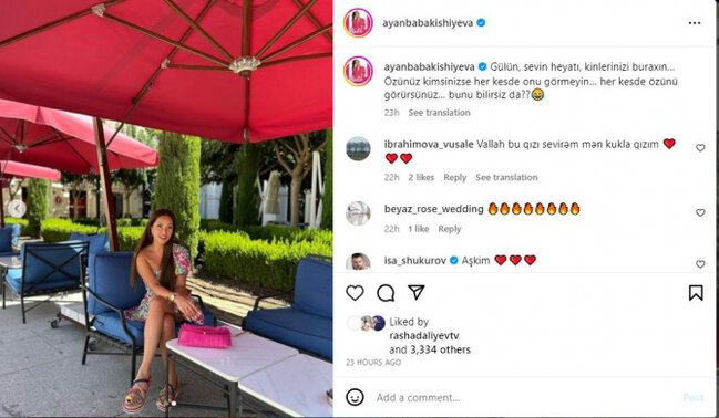 Ayan Babakişiyeva: "Özünüz kimsinizsə, hər kəsdə onu görməyin!" - FOTO