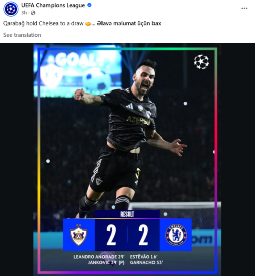 UEFA "Qarabağ"ı paylaşdı (FOTOLAR)