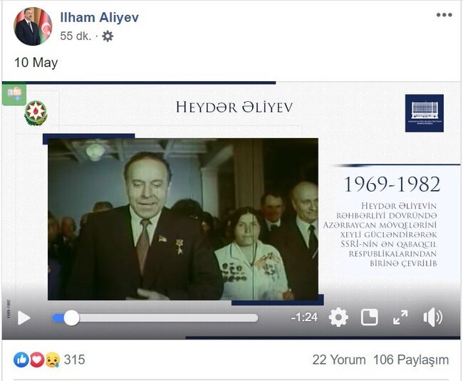 Prezident "Facebook"da Heydər Əliyevə həsr edilmiş videoçarx PAYLAŞDI - VİDEO