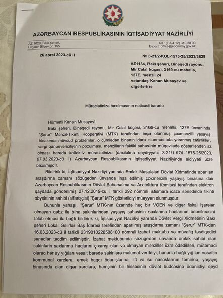 "Şərur" MTK mənzillərin sahəsi ilə bağlı sakinləri aldadıb - ŞİKAYƏT + FOTO