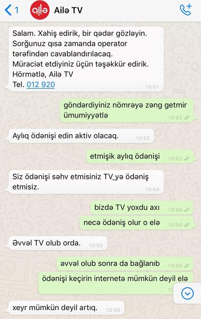 "Ailə TV" abonentdən "oğurluq" edib: Göstərmədiyi xidmətə görə pul alıb - FOTOLAR