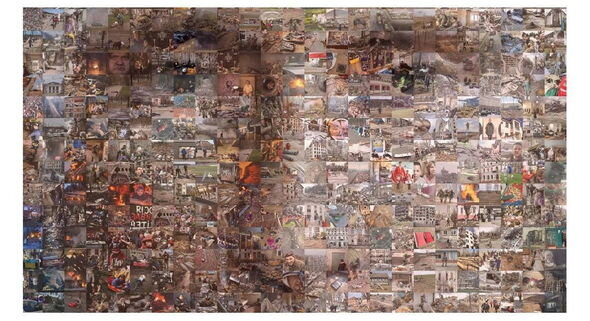 Ukraynada müharibə dəhşətlərinin görüntülərindən Putinin portreti hazırlandı - FOTO