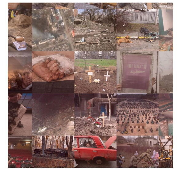 Ukraynada müharibə dəhşətlərinin görüntülərindən Putinin portreti hazırlandı - FOTO