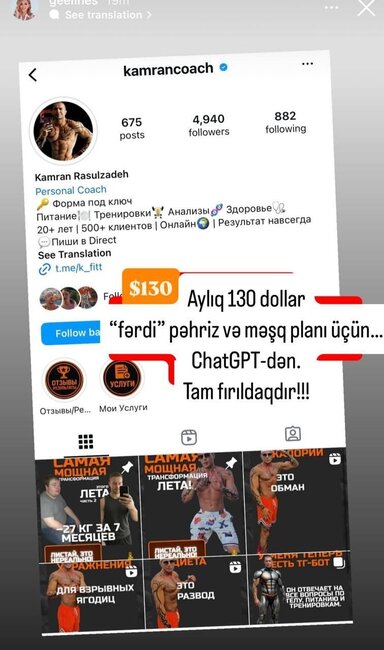 "ChatGPT"dən götürdüyü pəhrizləri Günelə pulla satdı: "Aldanmayın"