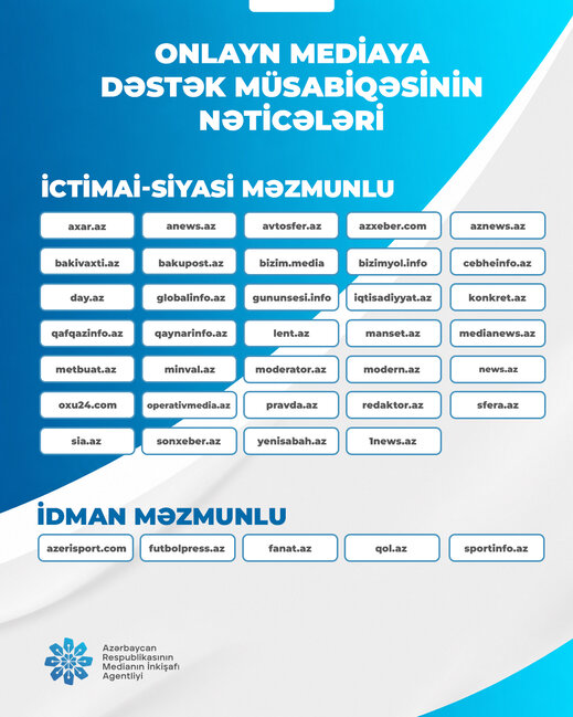 Onlayn və çap mediasına dəstək müsabiqəsinin nəticələri açıqlandı (YENİLƏNİB)