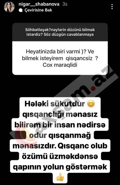 Nigardan yenidən ailə qurması ilə bağlı suala cavab