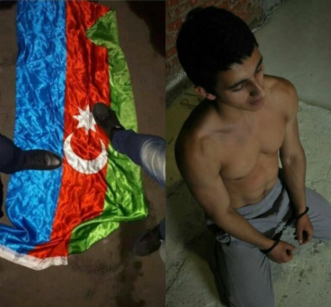 Азербайджанцы поставили на колени армянина, оскорбившего флаг Азербайджана - ФОТО