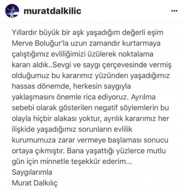 Murad Dalkılıç Mervedən boşanır - AÇIQLAMA