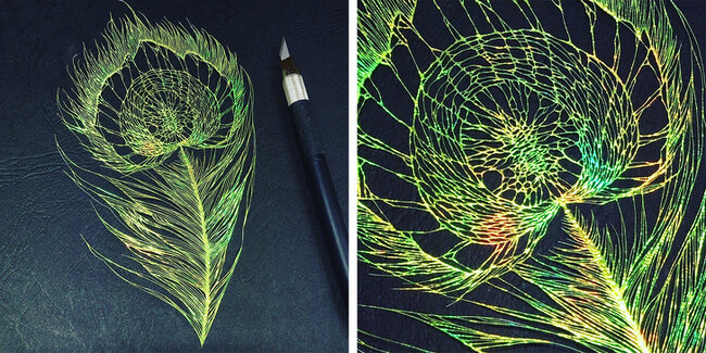 Skalpellə kağız üzərində cızdığı əsərlər görənləri heyran edir - FOTO