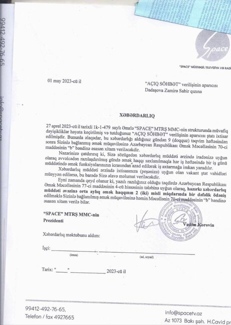 "Vado Korovin qohumlarını "Space"ə yığıb qanunsuzluq edir"