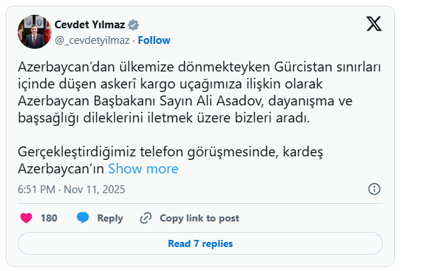 Əli Əsədovla Cevdet Yılmaz arasında telefon danışığı olub