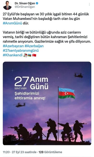 Sinan Oğandan Anım Günü ilə əlaqədar PAYLAŞIM -FOTO