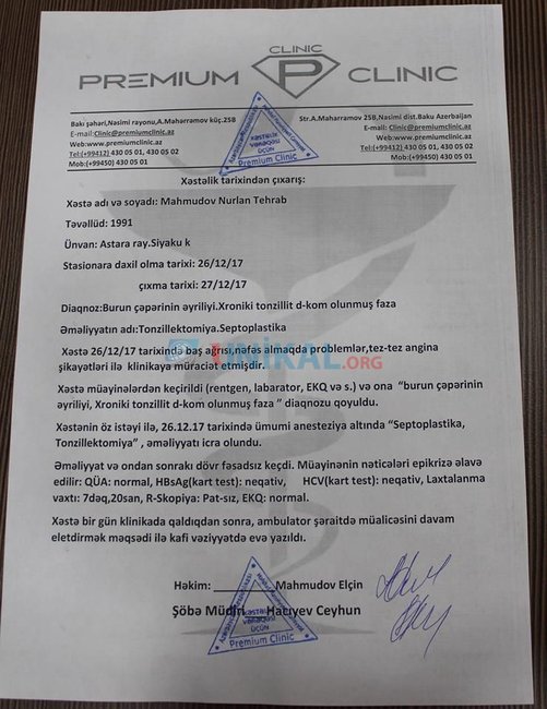 "Premium Clinic" şikayətçinin adından yalan məlumat yaydı – FOTOLAR
