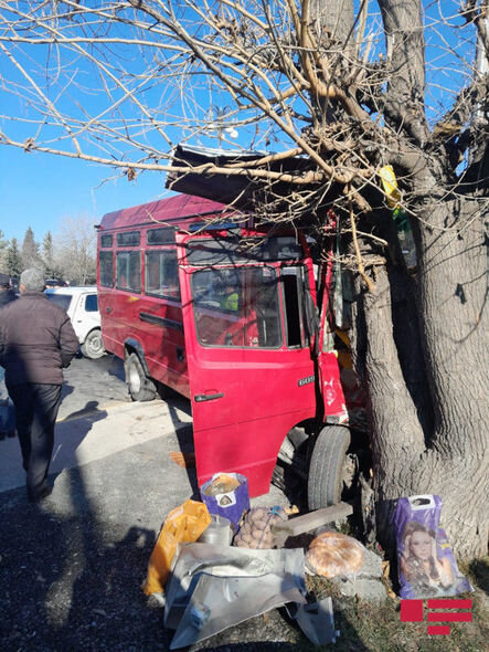 Şəkidə mikroavtobus qəzaya uğradı: Xəsarət alanlar var - FOTO