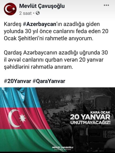 Mövlud Çavuşoğlu "20 yanvar" şəhidlərini Azərbaycan türkcəsində andı - FOTO