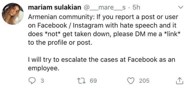 "Facebook"dan erməni fitnəsi - "Əgər azərbaycanlılar profillərinizi şikayət etsə..." - FOTO