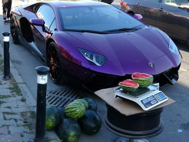 "Lamborghini" ilə qarpız satan sürücü cərimələndi, maşın meydançaya aparıldı - VİDEO - FOTO