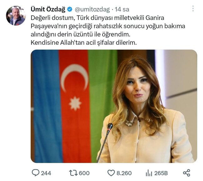 Türkiyənin partiya sədri Qənirə Paşayevadan yazdı:"Türk dünyası millət vəkili" -FOTO