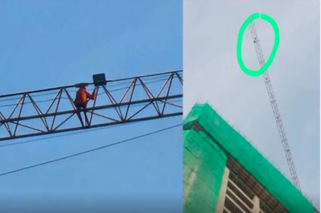 Yuxuda gəzən kişi 120 metr hündürlüyündə krana çıxdı