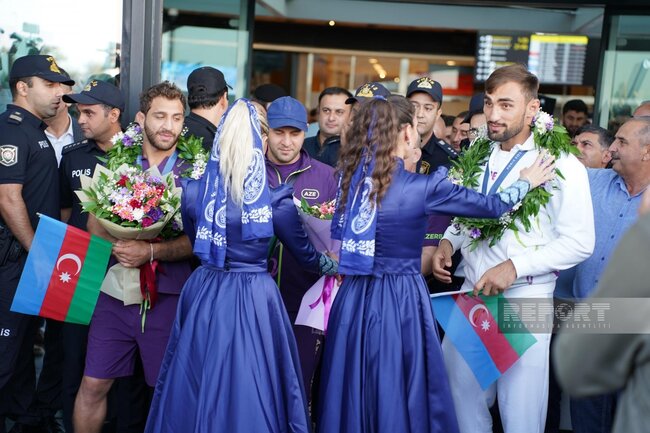 Olimpiadada qızıl medal qazanmış cüdoçular Vətənə qayıdıblar - FOTOLAR