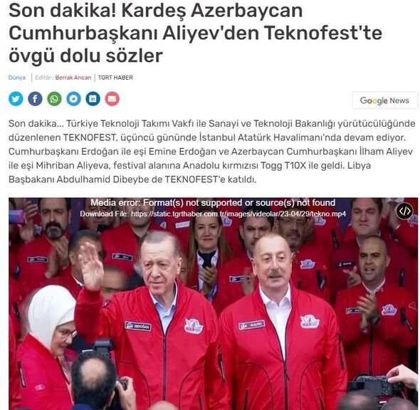 Prezident İlham Əliyevin "TEKNOFEST"də çıxışı Türkiyə mediası tərəfindən geniş işıqlandırılıb