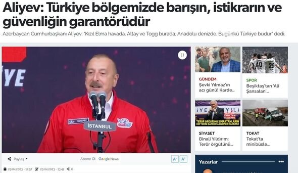 Prezident İlham Əliyevin "TEKNOFEST"də çıxışı Türkiyə mediası tərəfindən geniş işıqlandırılıb