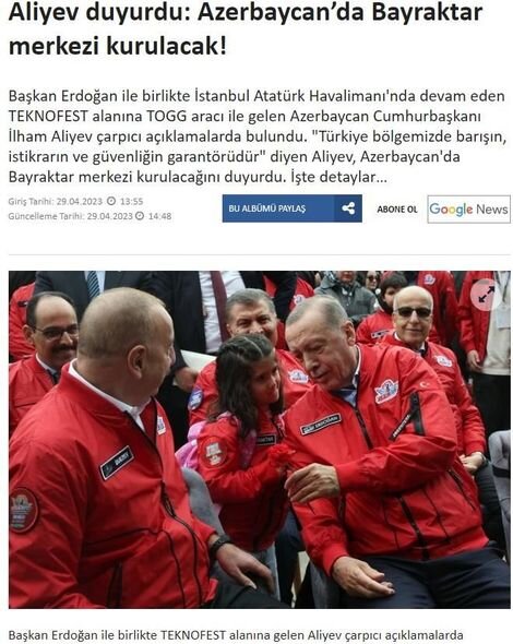 Prezident İlham Əliyevin "TEKNOFEST"də çıxışı Türkiyə mediası tərəfindən geniş işıqlandırılıb