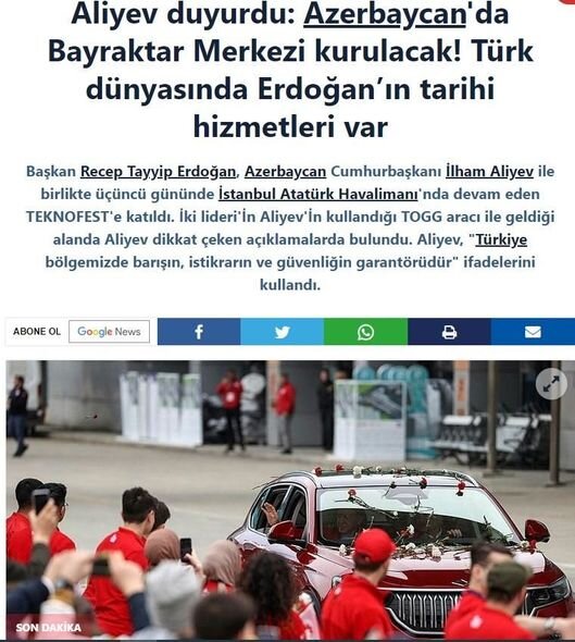 Prezident İlham Əliyevin "TEKNOFEST"də çıxışı Türkiyə mediası tərəfindən geniş işıqlandırılıb