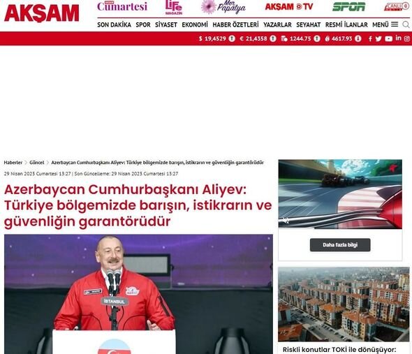 Prezident İlham Əliyevin "TEKNOFEST"də çıxışı Türkiyə mediası tərəfindən geniş işıqlandırılıb