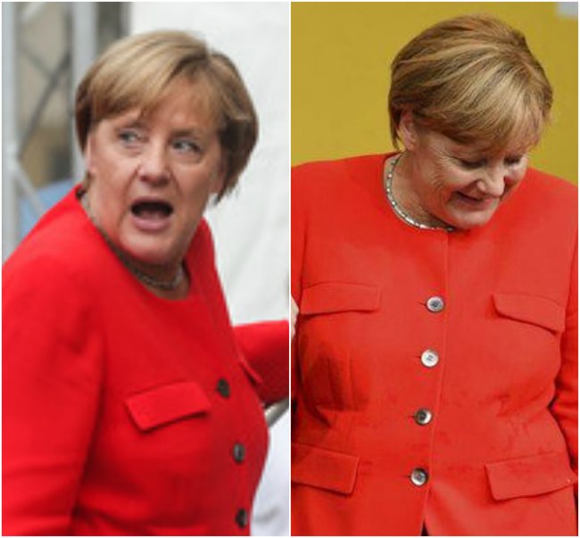 Angela Merkelə pomidor atdılar: GÖRÜN HARASINA DƏYDİ
