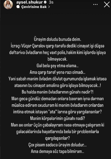 Aysel Şükürovanın keçmiş əri övladlarından İMTİNA ETDİ