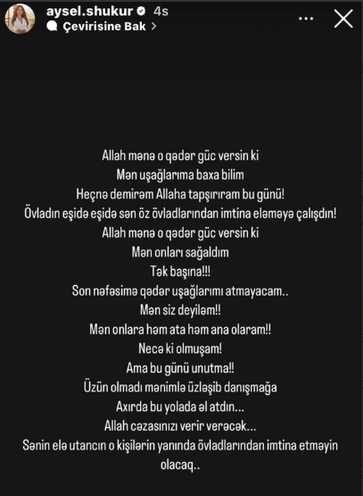 Aysel Şükürovanın keçmiş əri övladlarından İMTİNA ETDİ