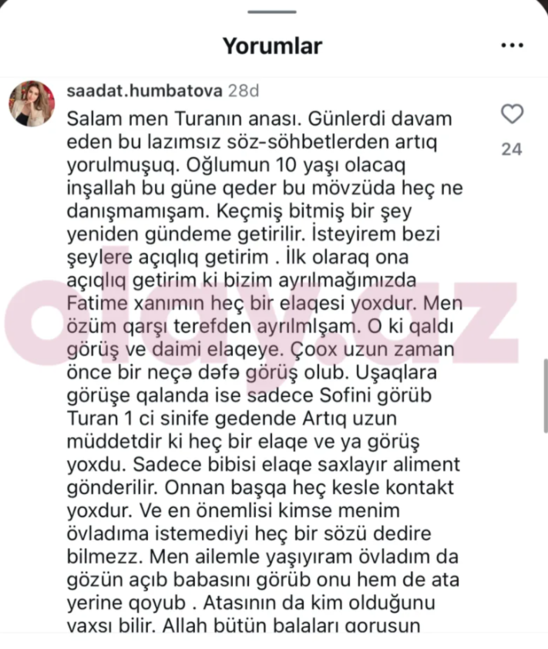 "Ayrılmağımızla Fatimənin əlaqəsi yoxdur" - Ülvinin eks-xanımı