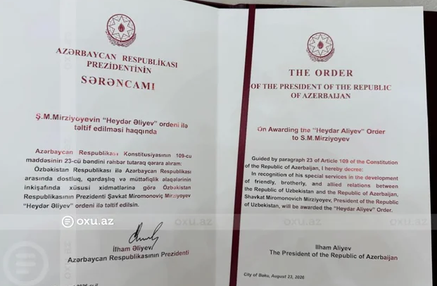 Şavkat Mirziyoyev "Heydər Əliyev" ordeni ilə təltif edilib - FOTO