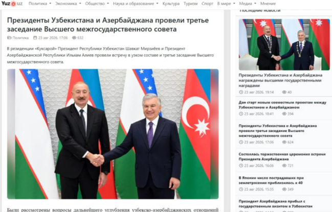 Azərbaycan Prezidentinin dövlət səfəri Özbəkistan mətbuatında - FOTO