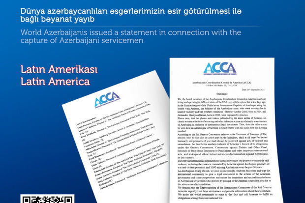 Amerika Azərbaycanlıları Koordinasiya Şurası hərbçilərimizin azad olunmasını tələb edir