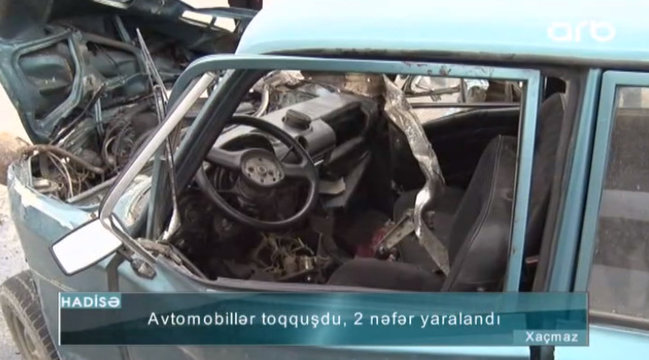 2 avtomobil toqquşdu - Sürücülər yaralandı - VİDEO
