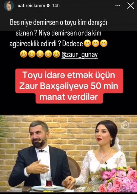 Zaura 50 minə toy danışan Xatirə imiş