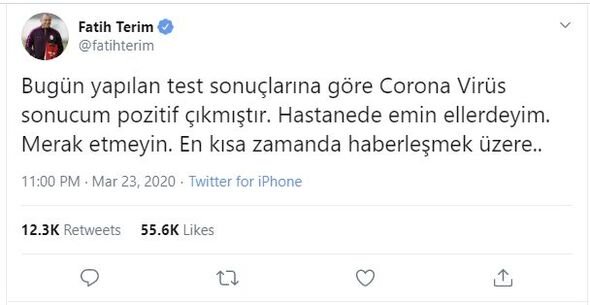 Fatih Terim, Hasan Şaş və Ümid Davala da koronavirusa yoluxdular