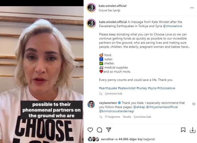 Keyt Uinslet də Türkiyə üçün yardım istədi - VİDEO