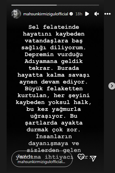 Mahsun Türkiyədə baş verən sellə bağlı paylaşım etdi - FOTO