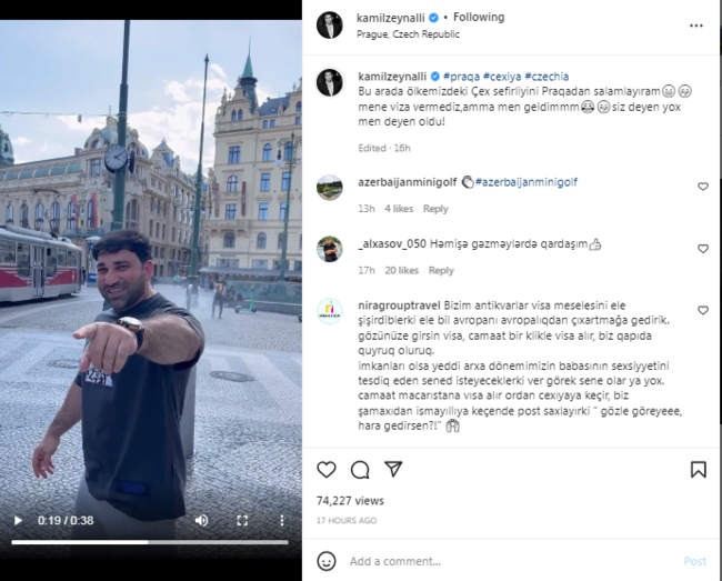 "Mənə VİZA vermədiz, amma..." - Kamil Zeynallı Avropa turuna çıxdı - Praqadan VİDEO